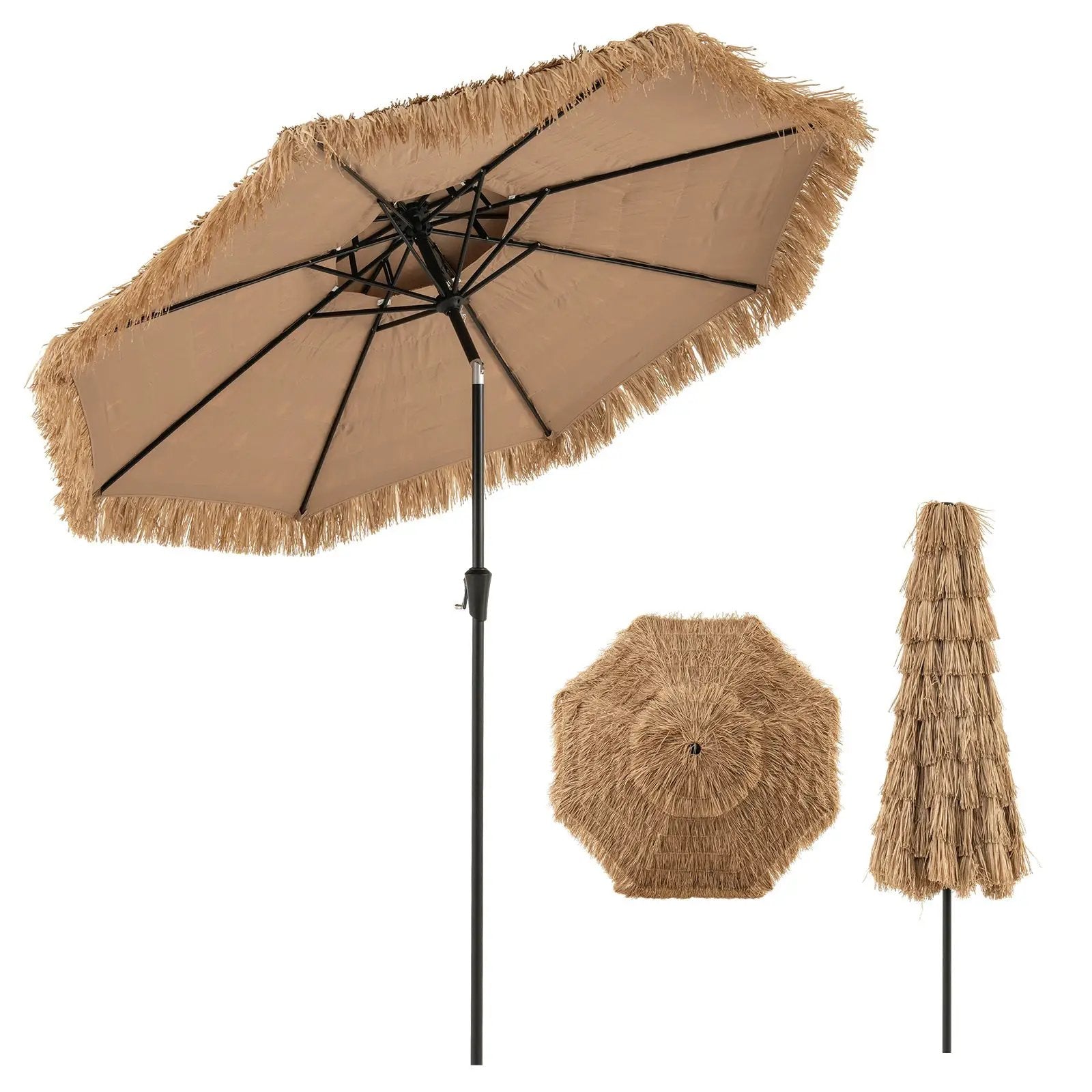 9 Feet Thatched Tiki Umbrella with 8 Ribs by DirectDeals