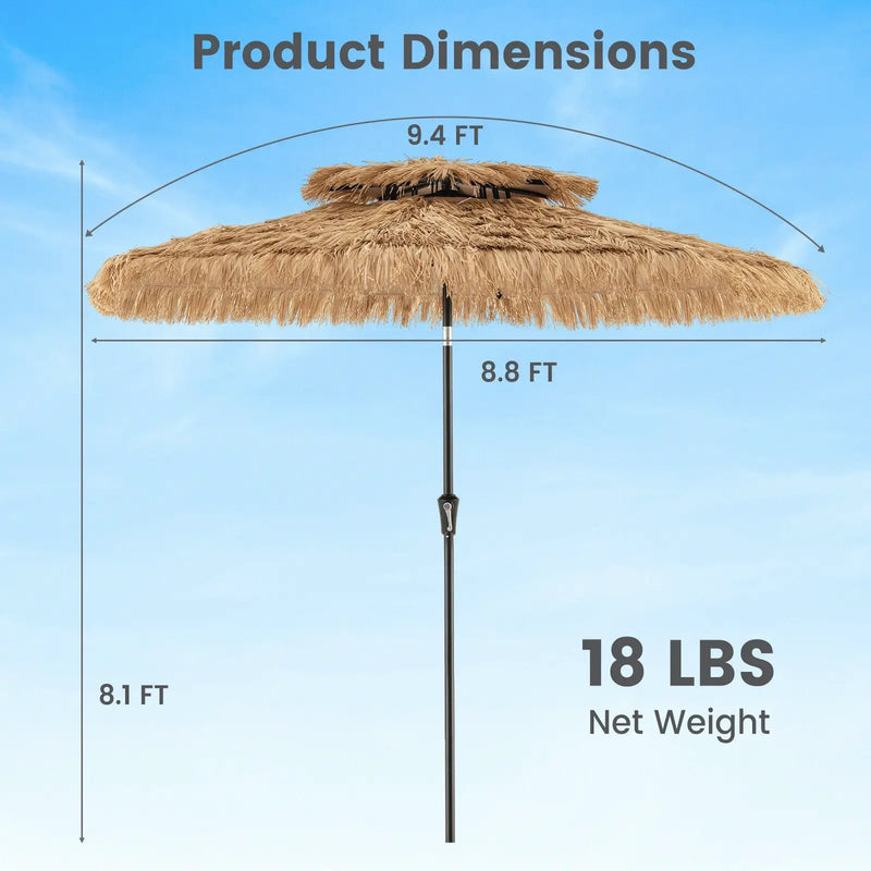 9 Feet Thatched Tiki Umbrella with 8 Ribs by DirectDeals