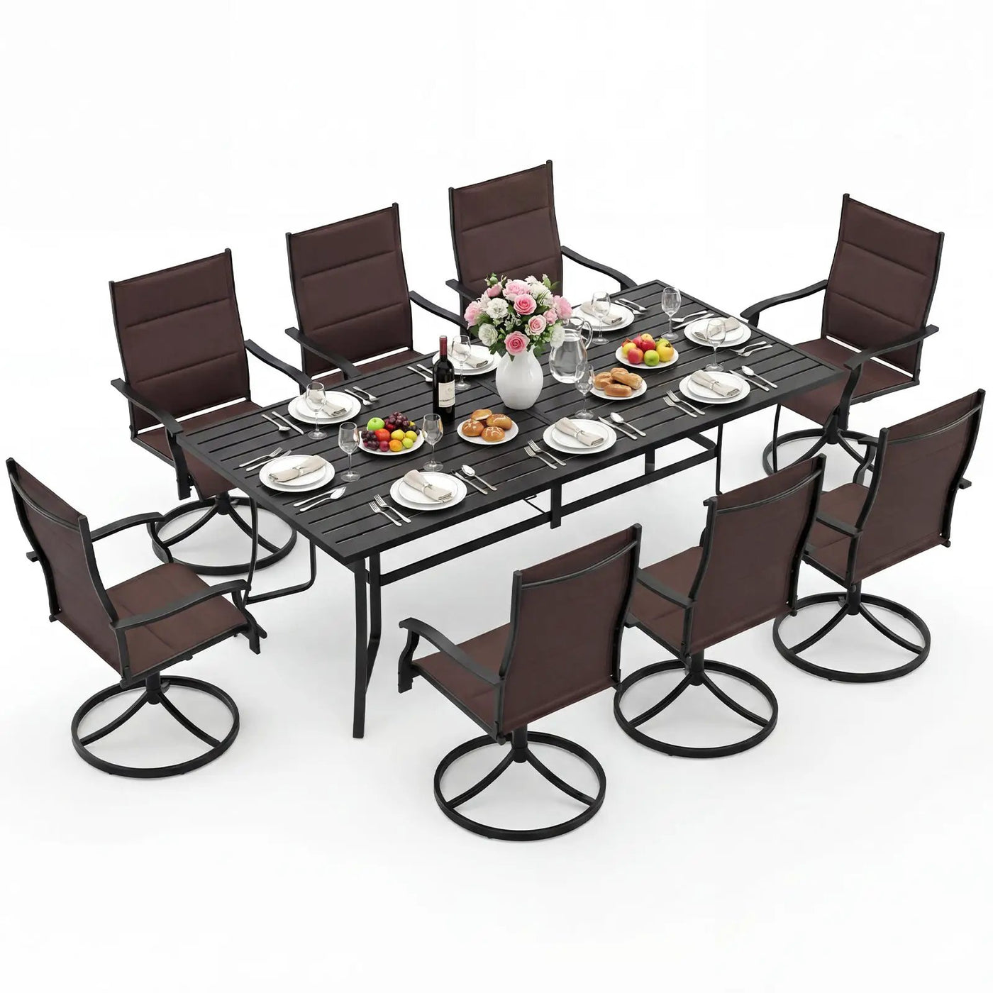 9-Piece Outdoor Dining Set for 8 with Umbrella Hole and 8 Chairs by DirectDeals