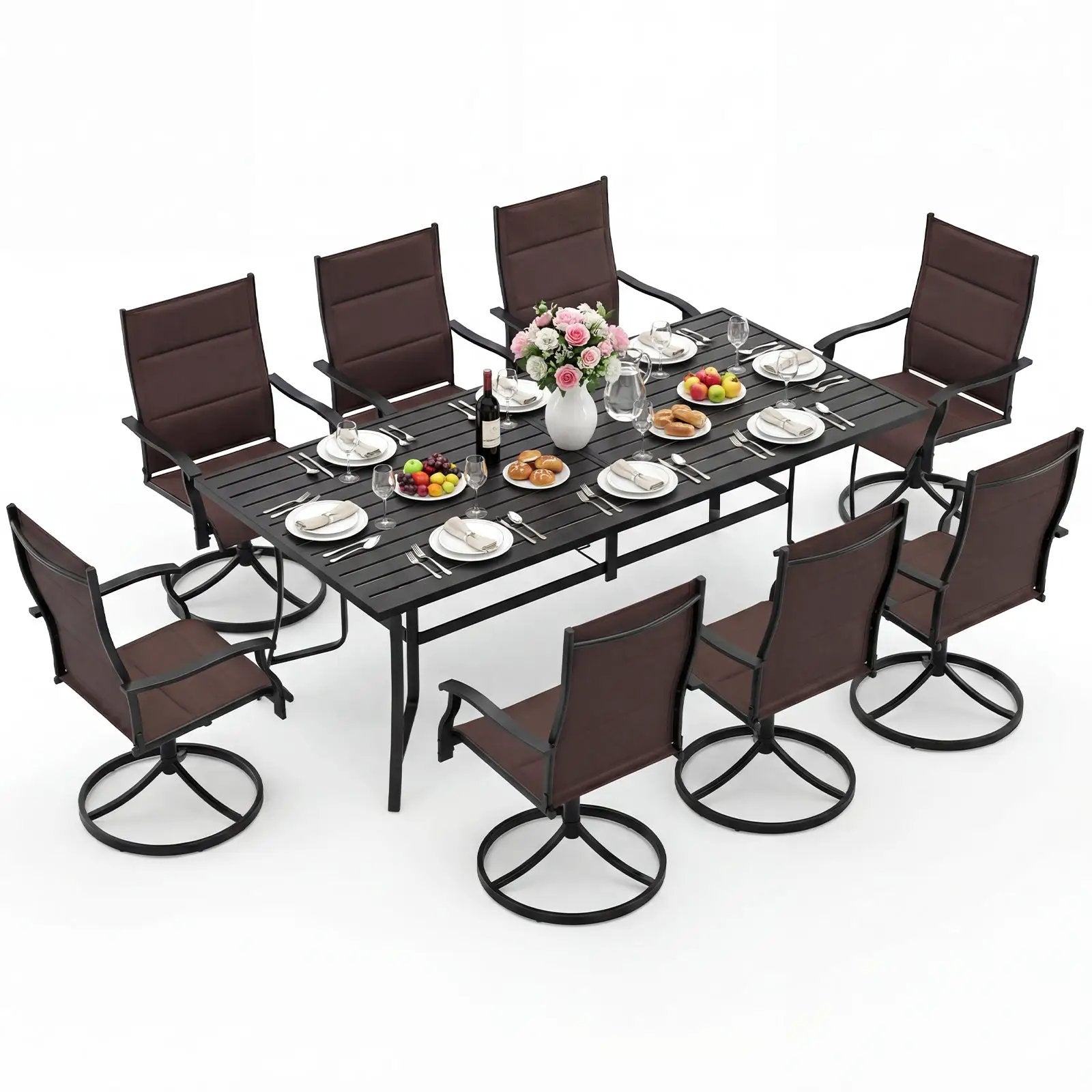 9-Piece Outdoor Dining Set for 8 with Umbrella Hole and 8 Chairs by DirectDeals