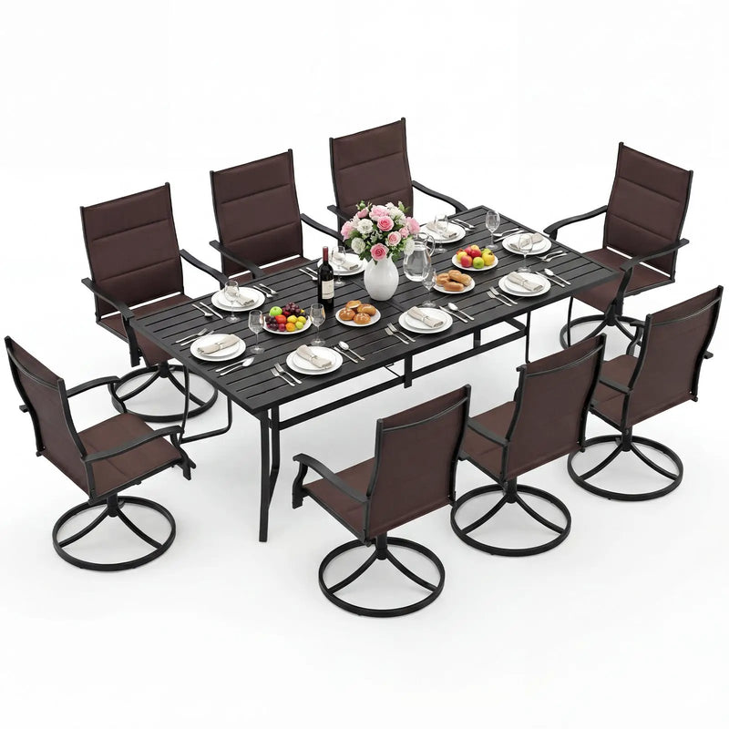 9-Piece Outdoor Dining Set for 8 with Umbrella Hole and 8 Chairs by DirectDeals