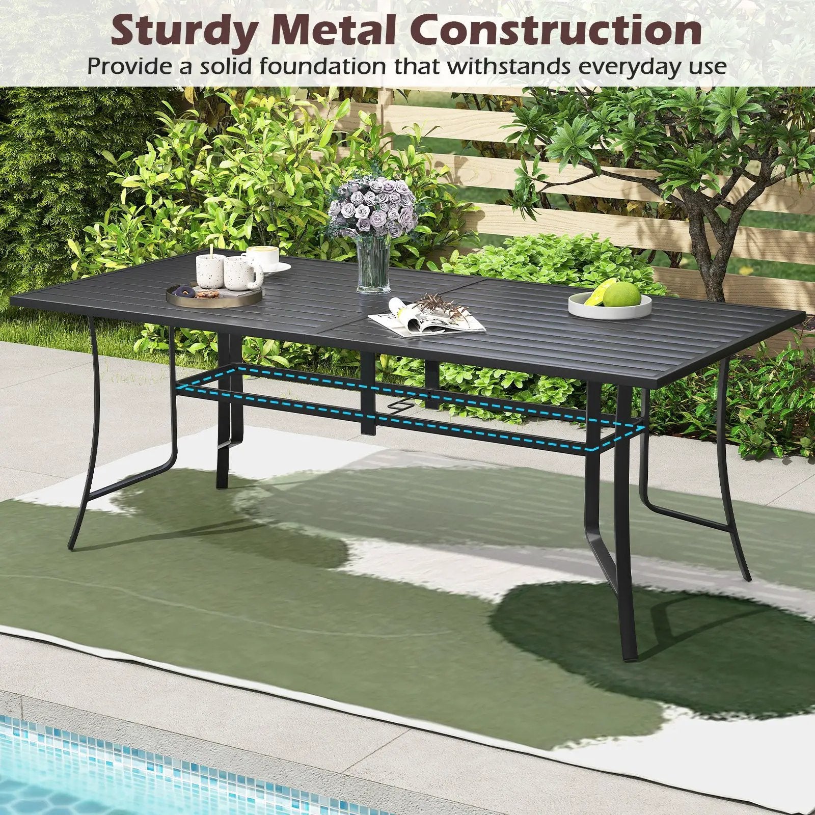 9-Piece Outdoor Dining Set for 8 with Umbrella Hole and 8 Chairs by DirectDeals