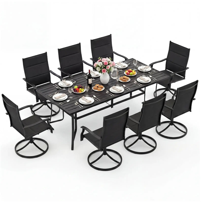 9-Piece Outdoor Dining Set for 8 with Umbrella Hole and 8 Chairs by DirectDeals
