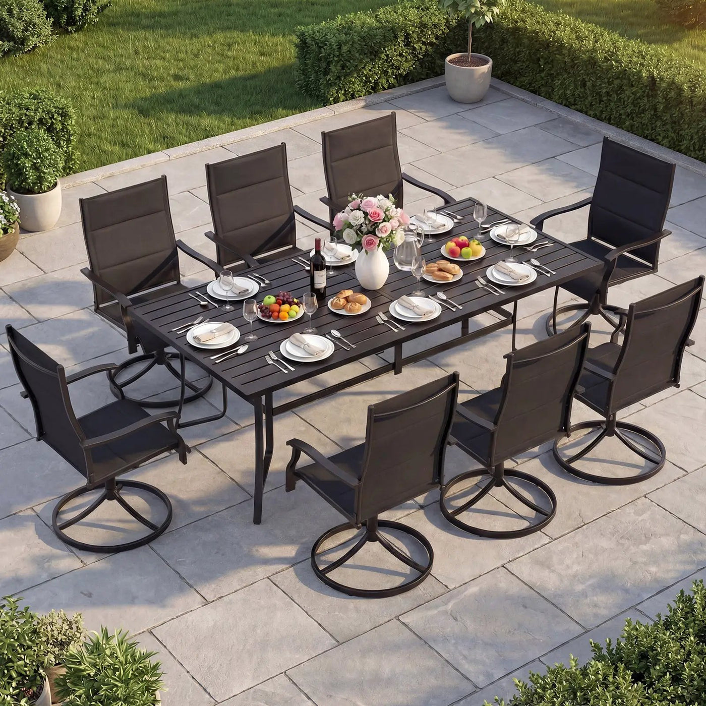 9-Piece Outdoor Dining Set for 8 with Umbrella Hole and 8 Chairs by DirectDeals