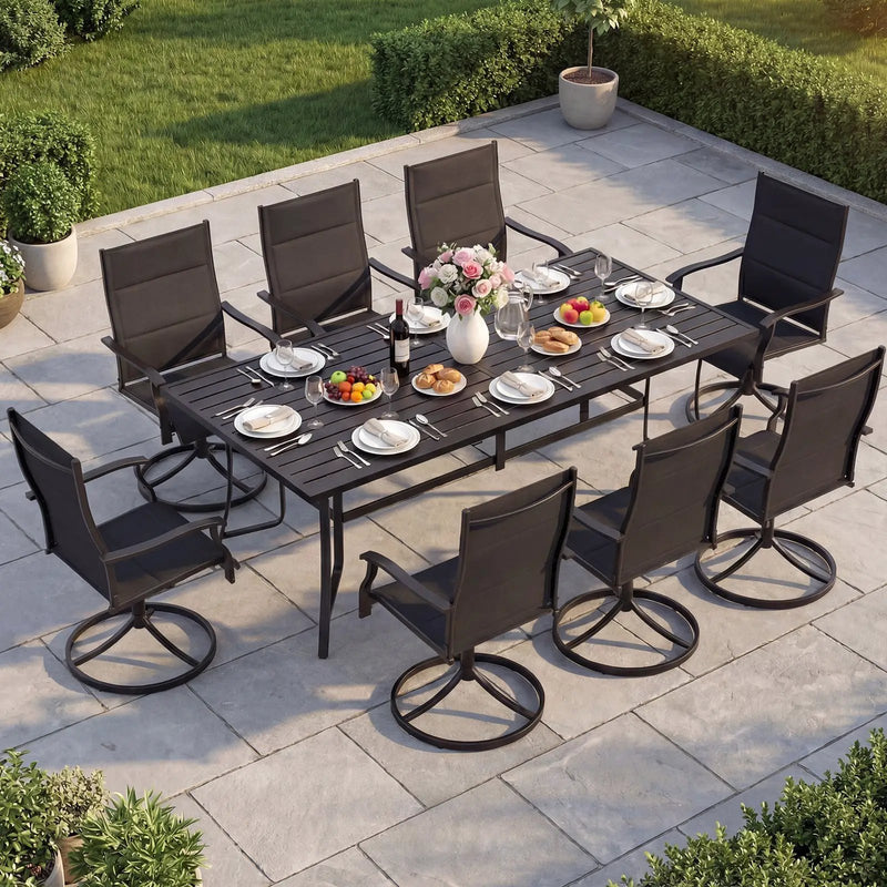 9-Piece Outdoor Dining Set for 8 with Umbrella Hole and 8 Chairs by DirectDeals