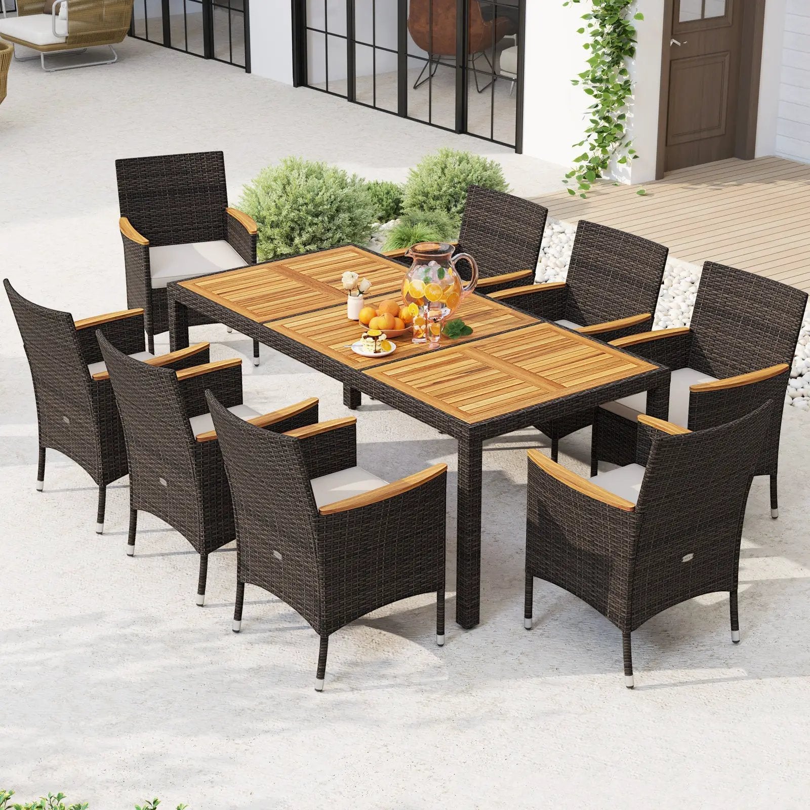 9 Piece Outdoor Dining Set with Acacia Wood Table Top by DirectDeals