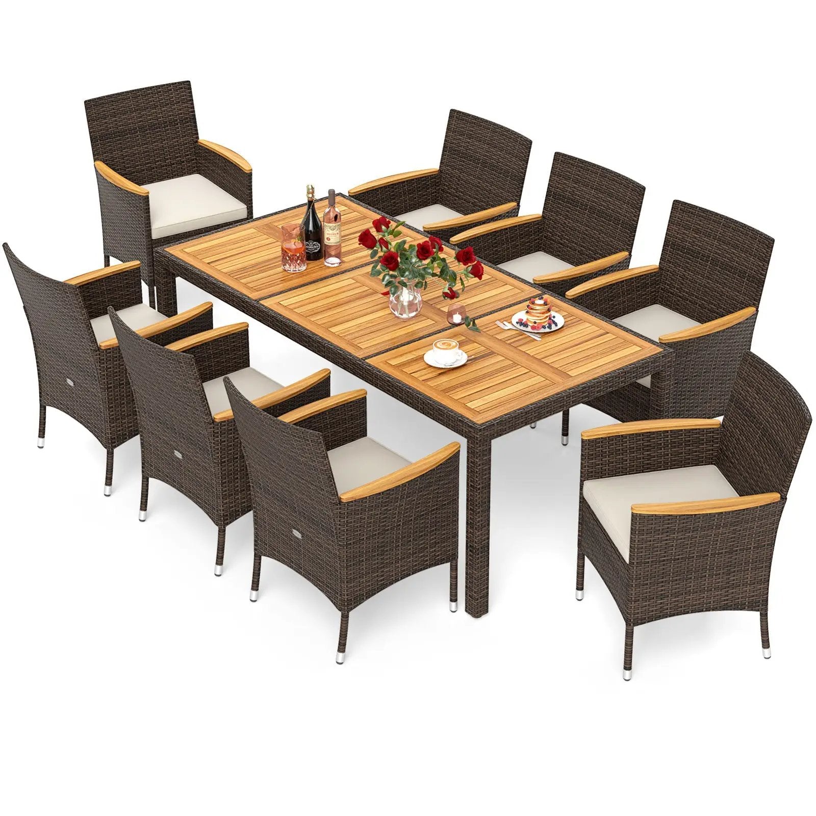 9 Piece Outdoor Dining Set with Acacia Wood Table Top by DirectDeals