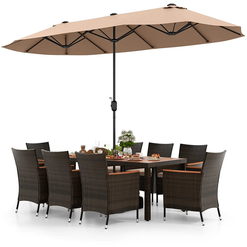 10 Piece Outdoor Dining Set with 15 Feet Double-Sided Twin Patio Umbrella by DirectDeals