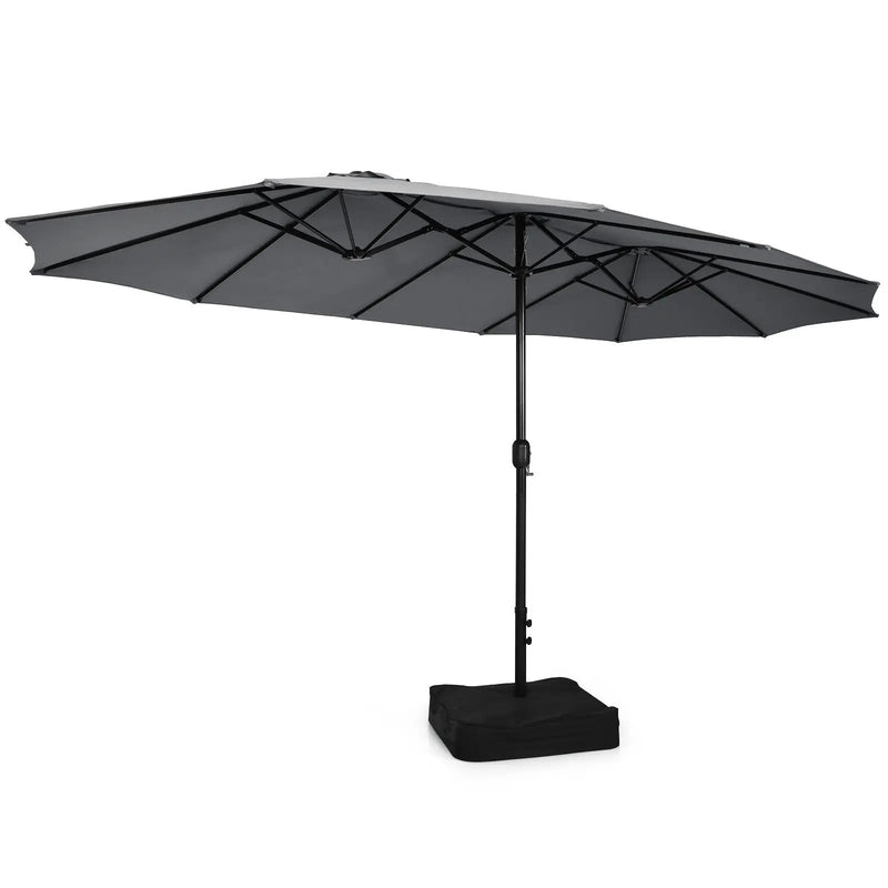 10 Piece Outdoor Dining Set with 15 Feet Double-Sided Twin Patio Umbrella by DirectDeals
