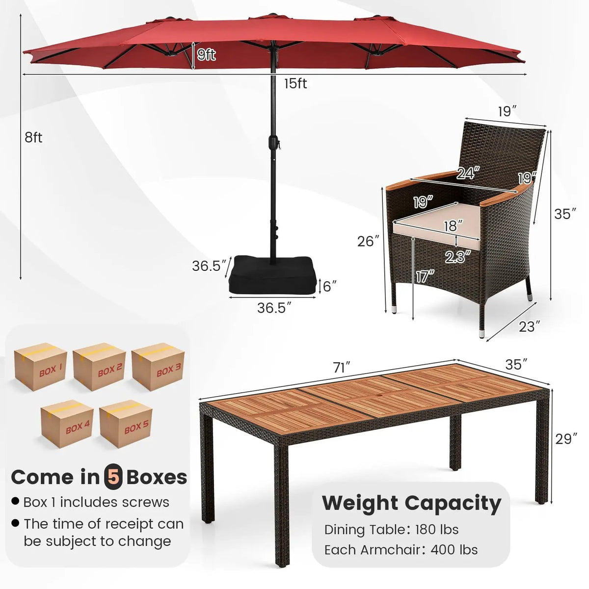 10 Piece Outdoor Dining Set with 15 Feet Double-Sided Twin Patio Umbrella by DirectDeals