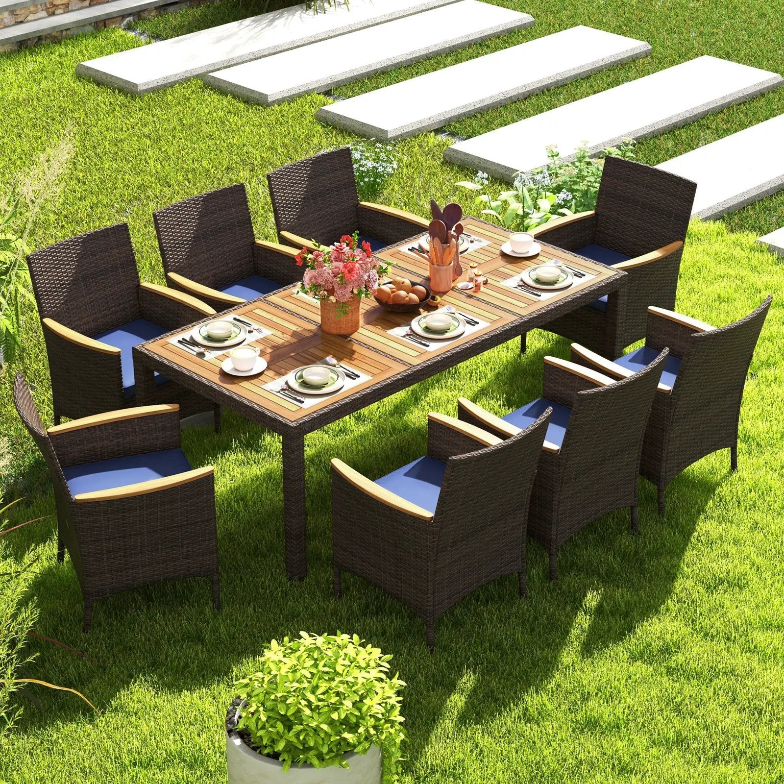 9 Piece Outdoor Dining Set with Acacia Wood Table Top by DirectDeals