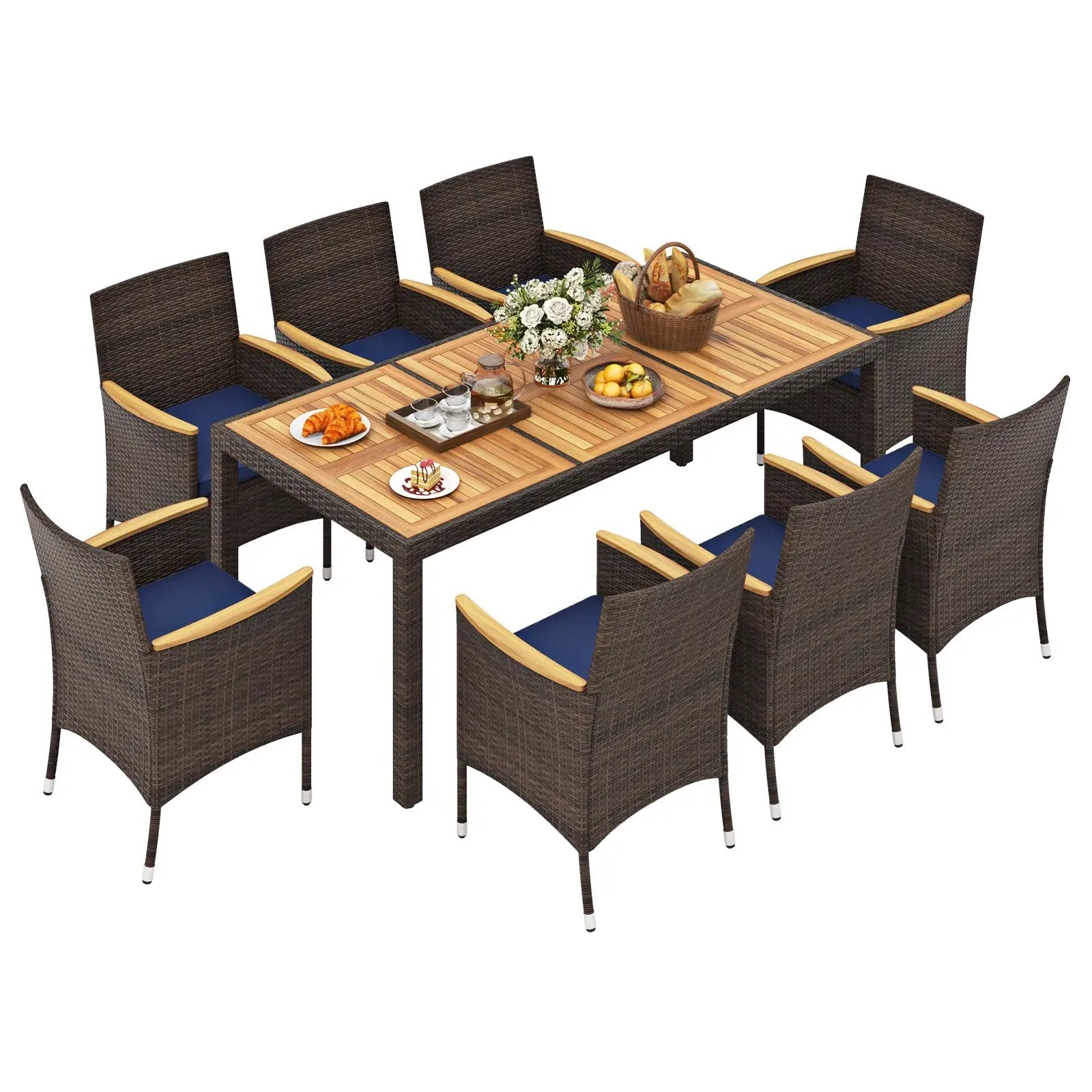9 Piece Outdoor Dining Set with Acacia Wood Table Top by DirectDeals