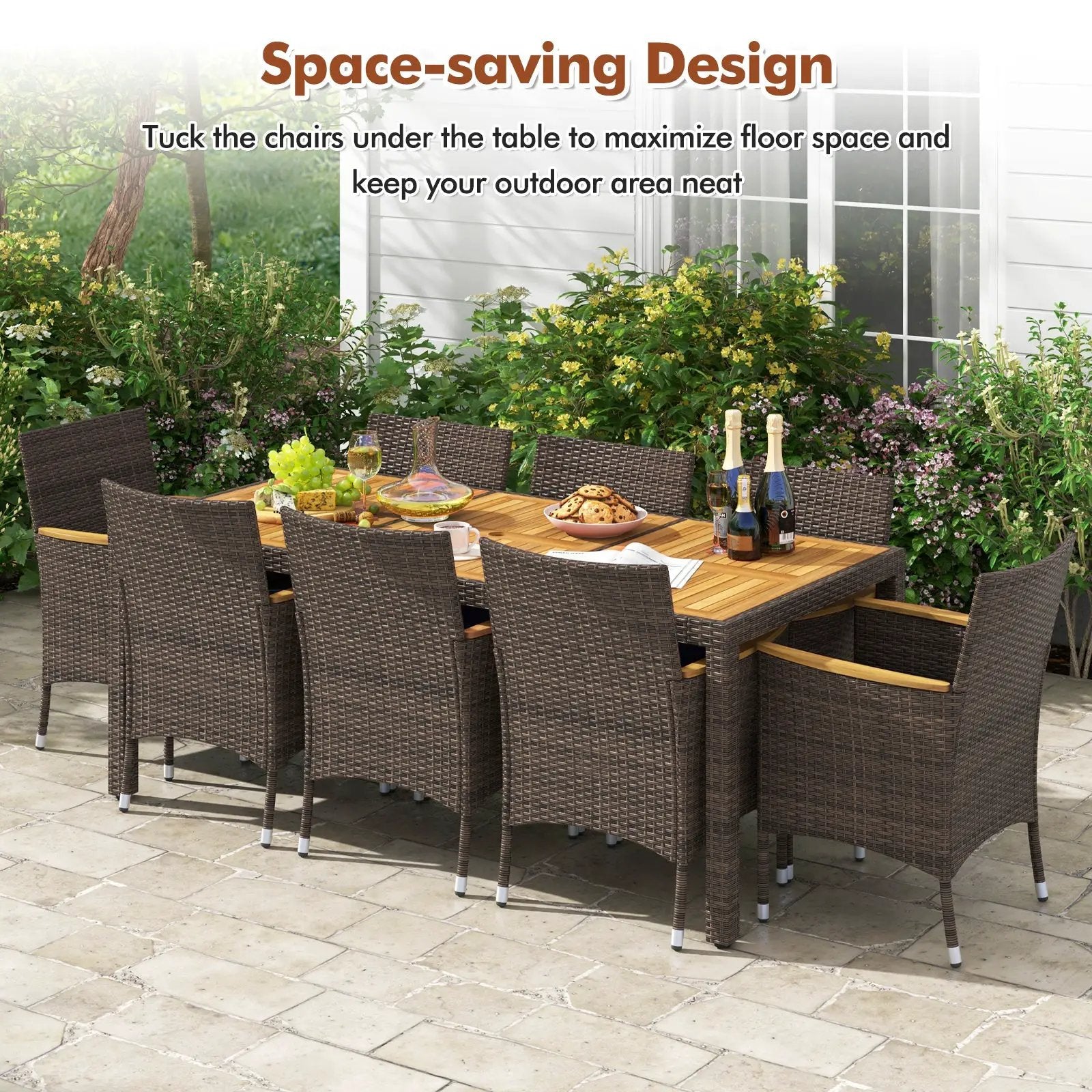 9 Piece Outdoor Dining Set with Acacia Wood Table Top by DirectDeals