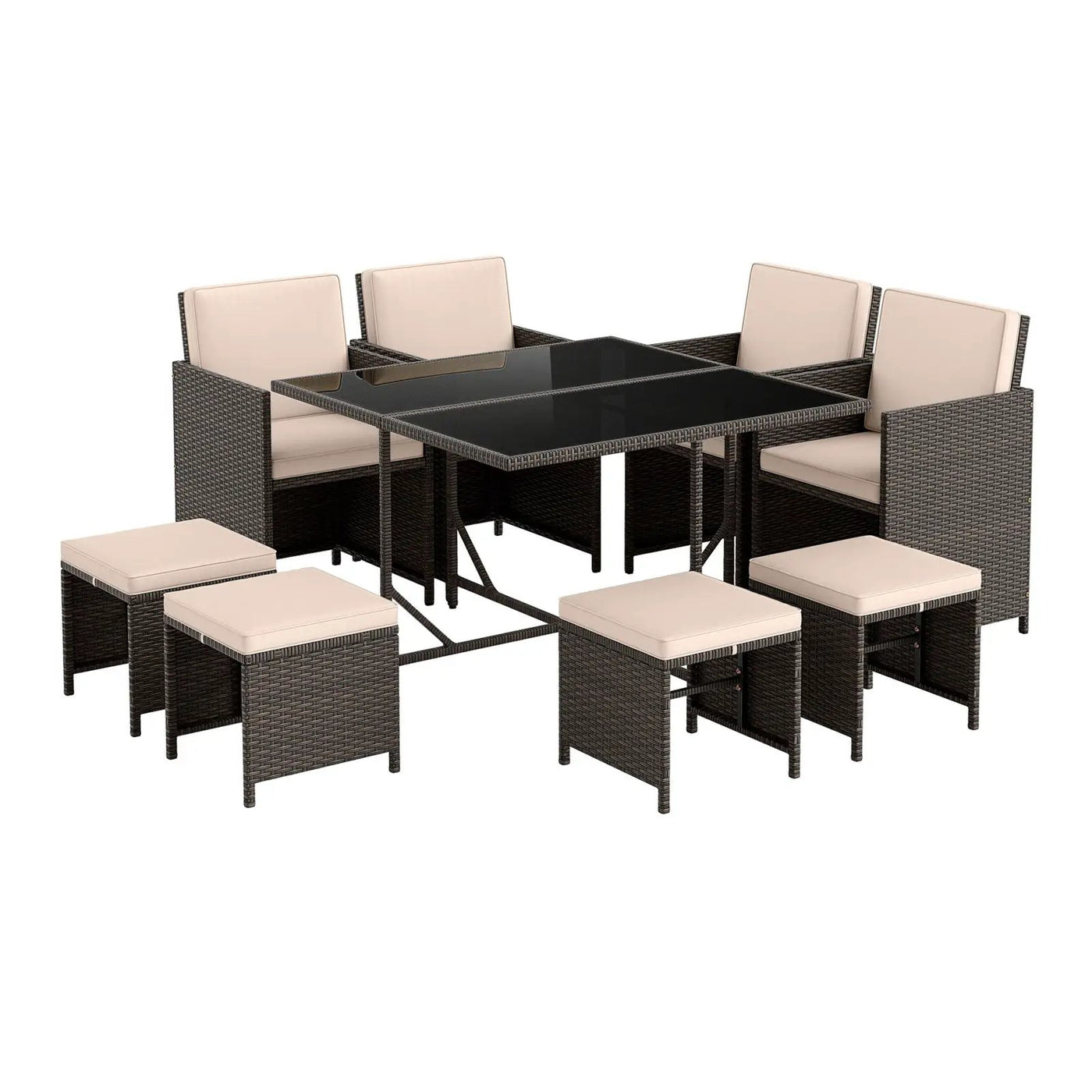 9 Piece Patio Dining Set with Tempered Glass Table and Ottoman by DirectDeals