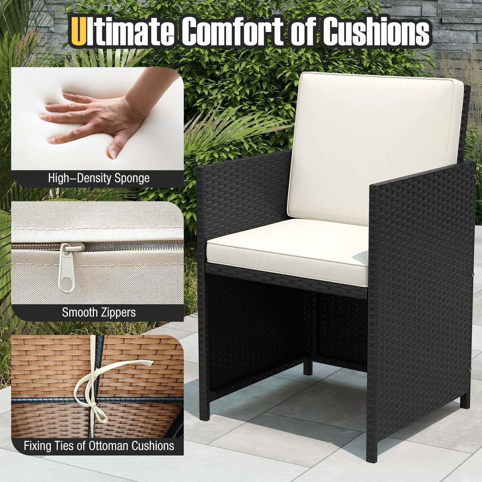 9 Piece Patio Dining Set with Tempered Glass Table and Ottoman by DirectDeals
