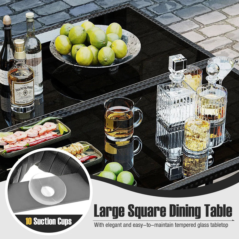 9 Piece Patio Dining Set with Tempered Glass Table and Ottoman by DirectDeals