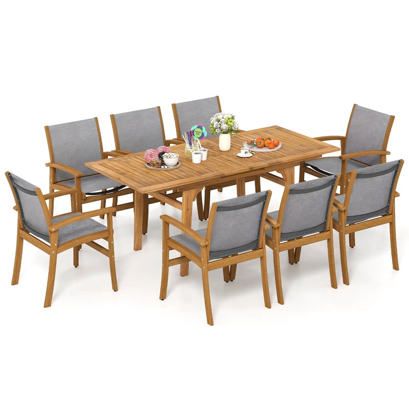 9 Pieces Acacia Wood Patio Dining Set for 6 by DirectDeals