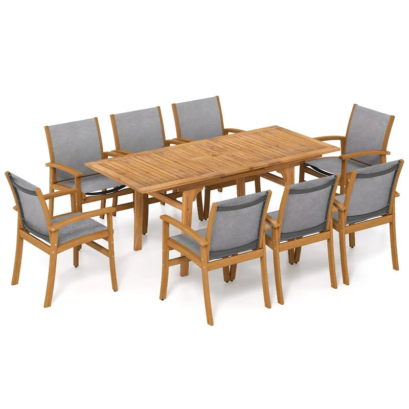 9 Pieces Acacia Wood Patio Dining Set for 6 by DirectDeals