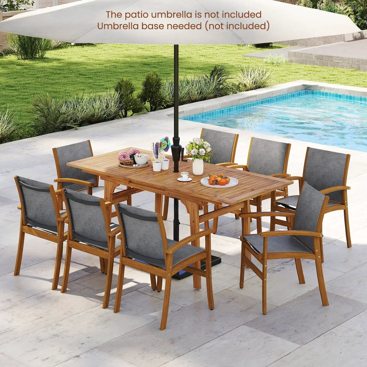 9 Pieces Acacia Wood Patio Dining Set for 6 by DirectDeals