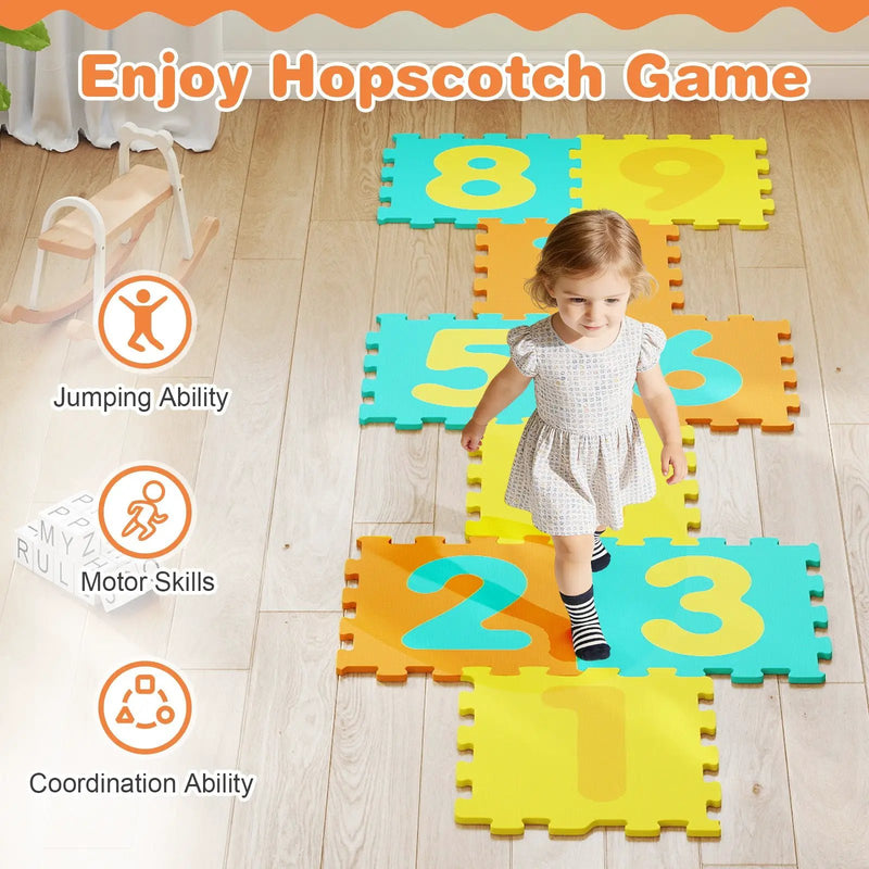 9 Pieces Interlocking Foam Puzzle Floor Mat with 3 Marker Discs by DirectDeals