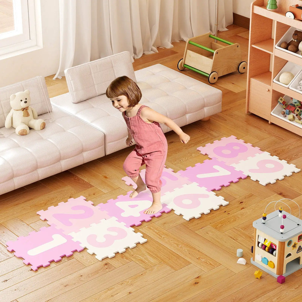 9 Pieces Interlocking Foam Puzzle Floor Mat with 3 Marker Discs by DirectDeals