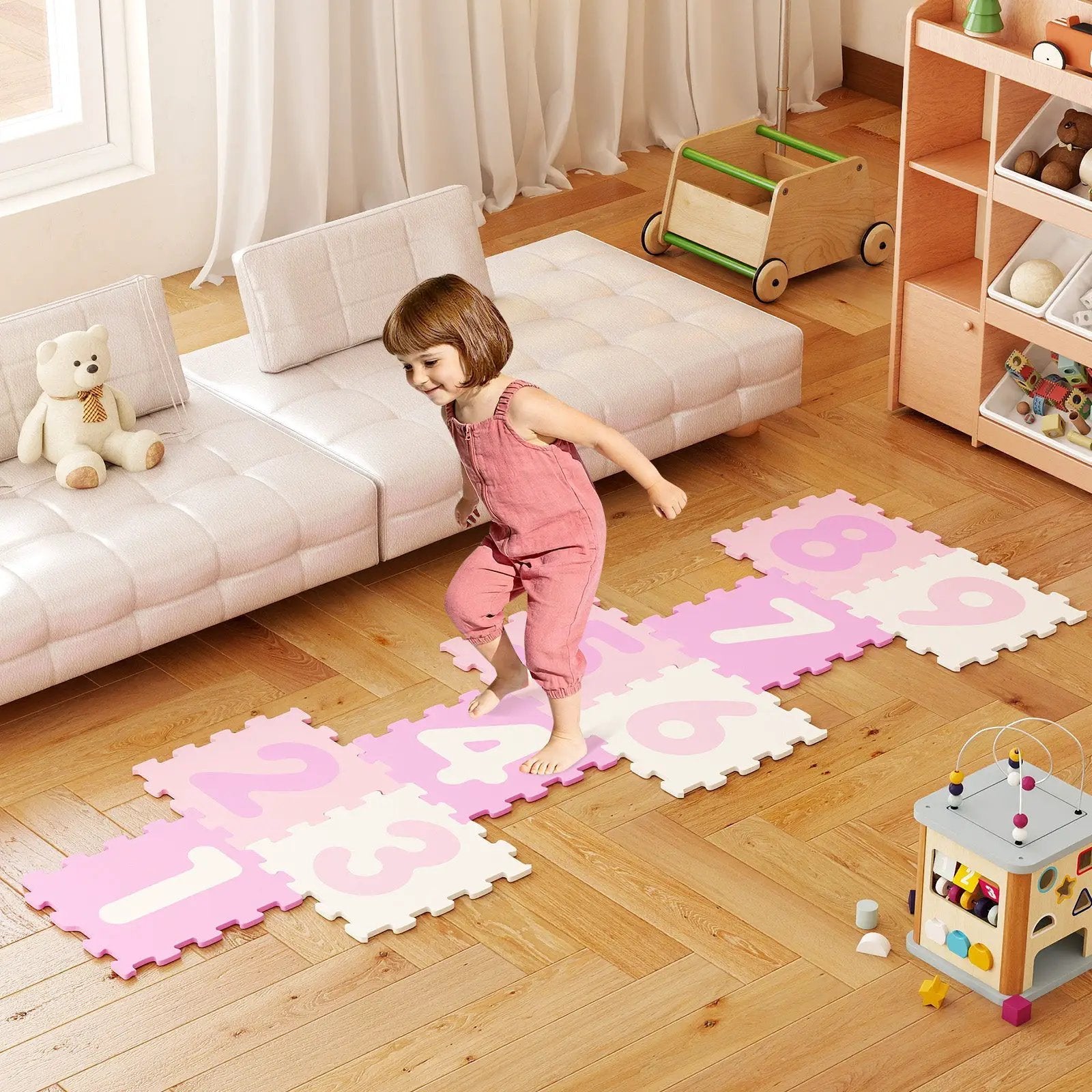 9 Pieces Interlocking Foam Puzzle Floor Mat with 3 Marker Discs by DirectDeals