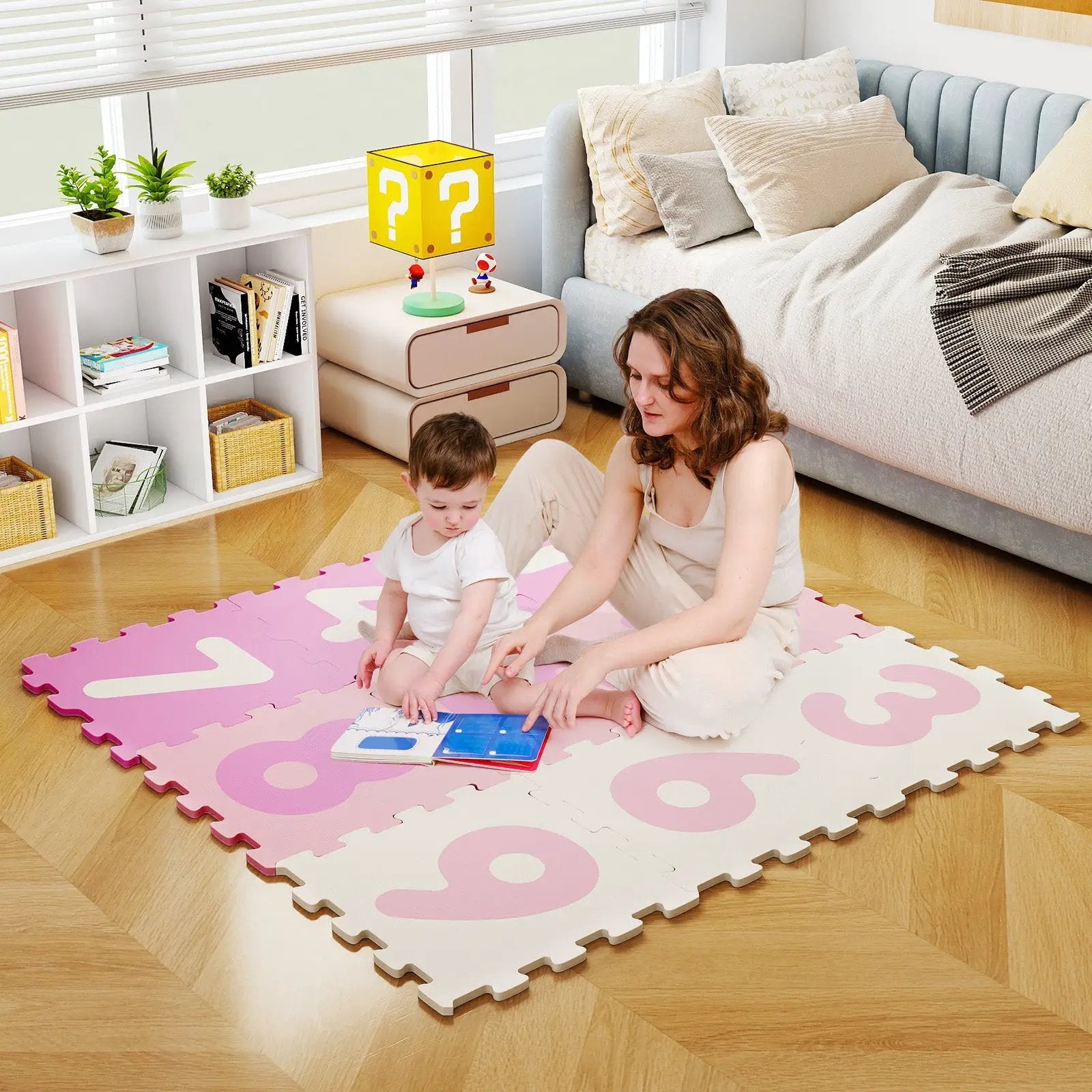 9 Pieces Interlocking Foam Puzzle Floor Mat with 3 Marker Discs by DirectDeals