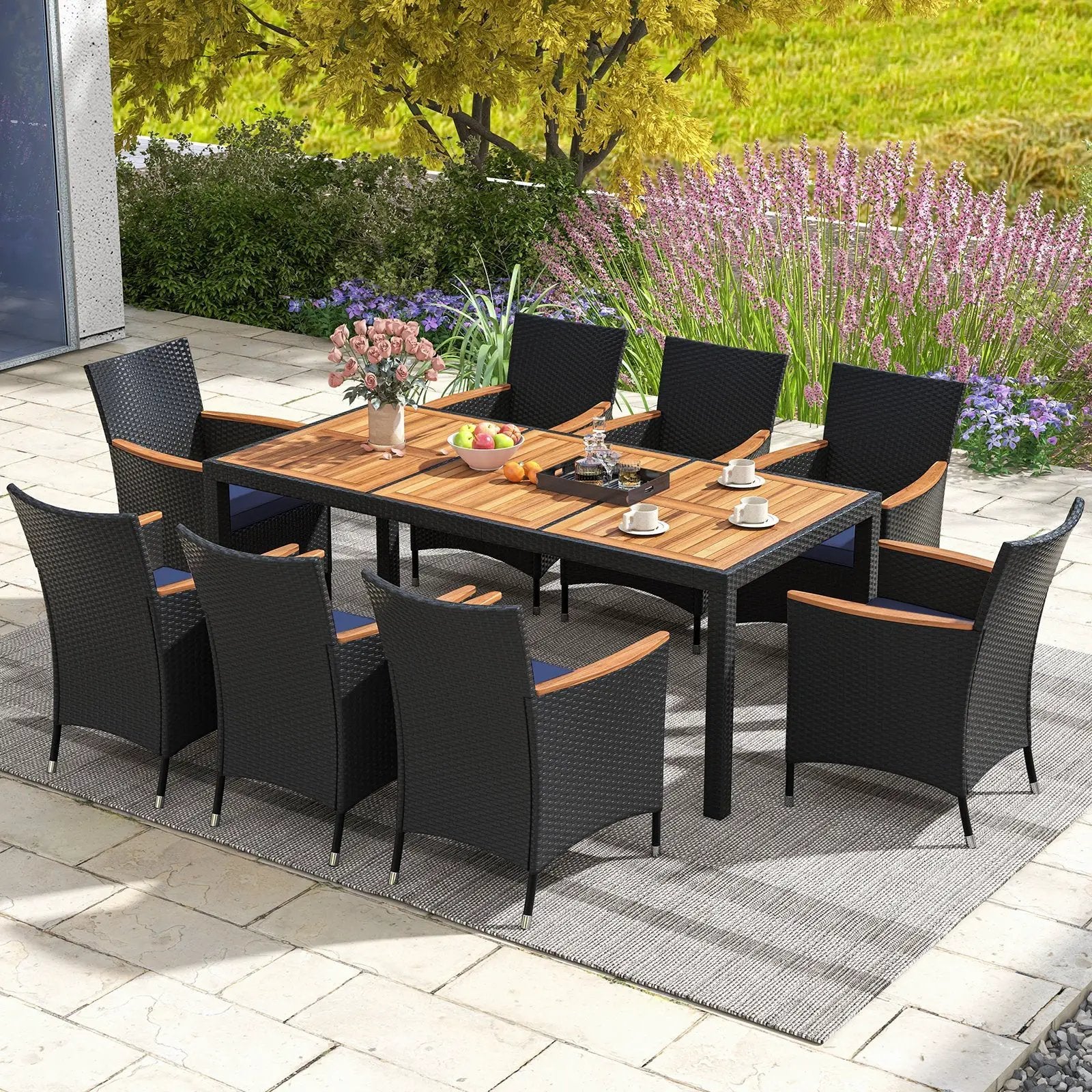 9 Pieces Outdoor Dining Set with Acacia Wood Tabletop by DirectDeals