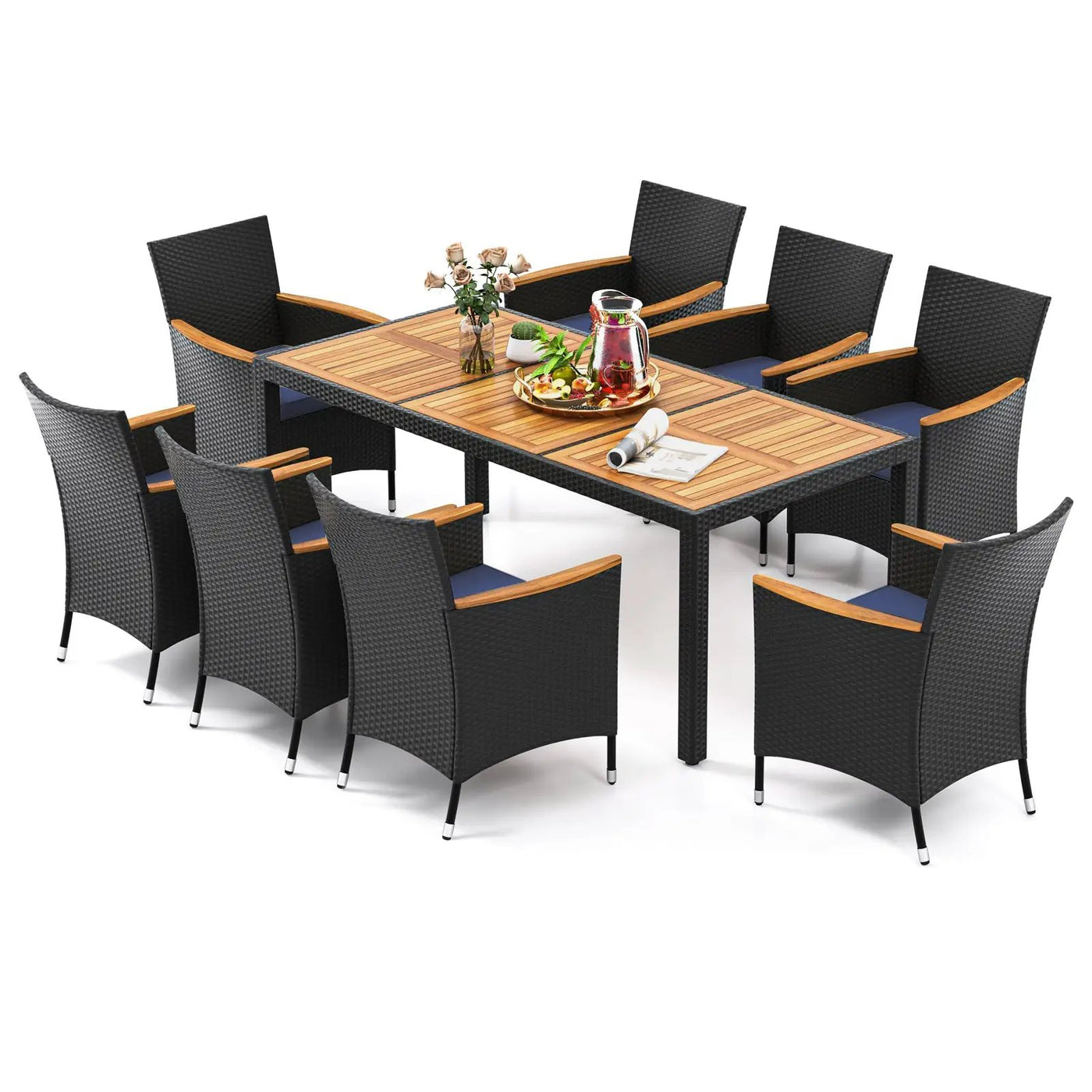 9 Pieces Outdoor Dining Set with Acacia Wood Tabletop by DirectDeals
