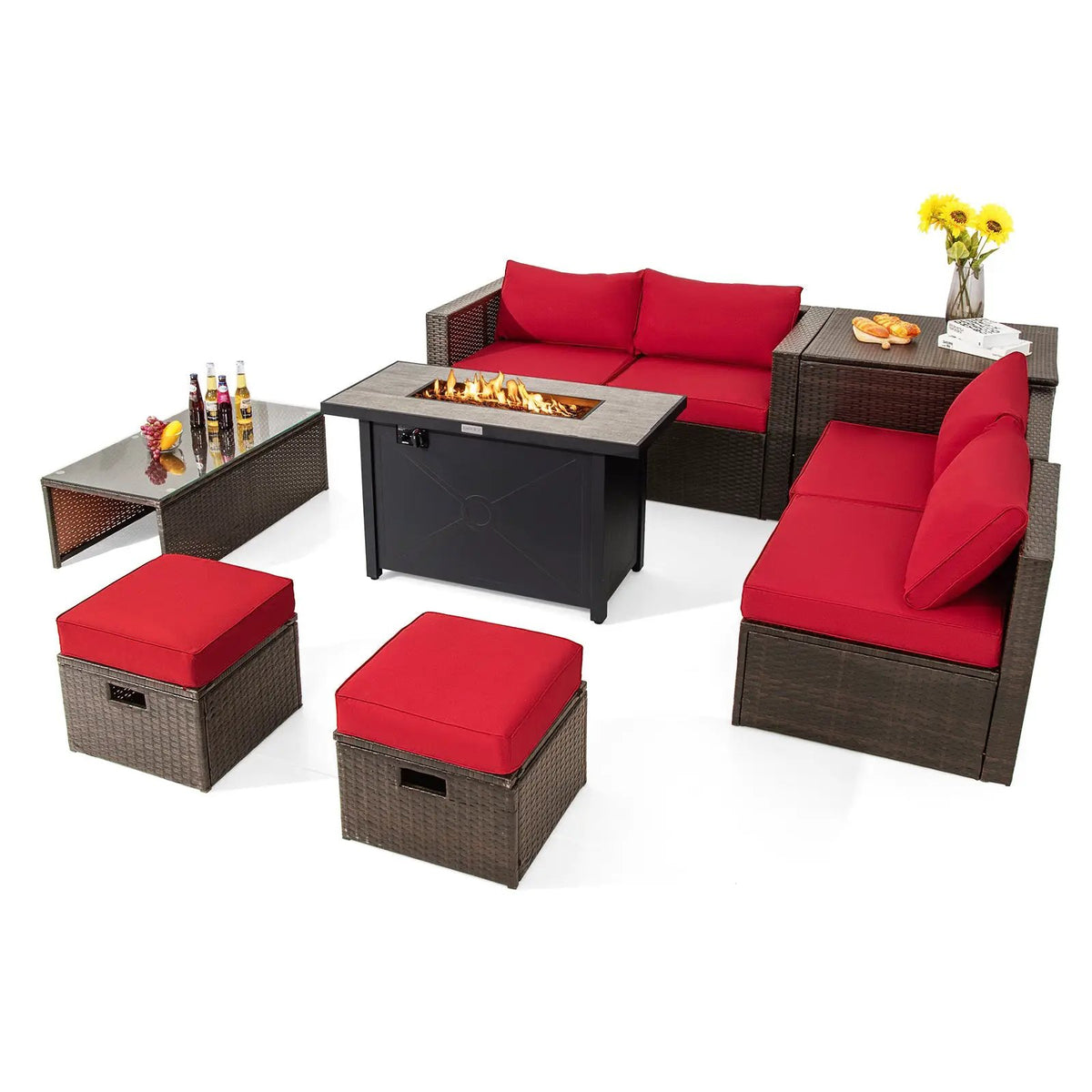 9 Pieces Outdoor Patio Furniture Set with 42 Inch Propane Fire Pit Table, photo 3 of 13
