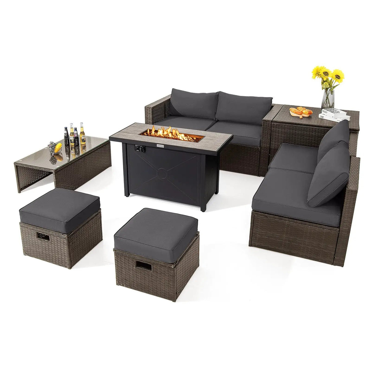 9 Pieces Outdoor Patio Furniture Set with 42 Inch Propane Fire Pit Table, photo 10 of 13