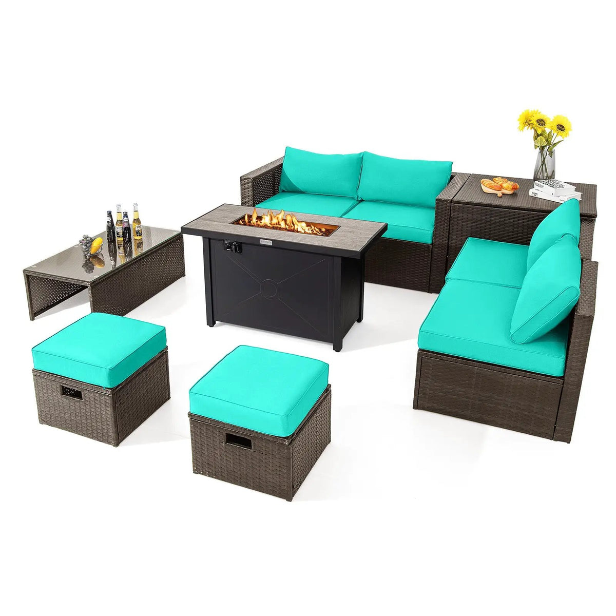 9 Pieces Outdoor Patio Furniture Set with 42 Inch Propane Fire Pit Table, photo 12 of 13
