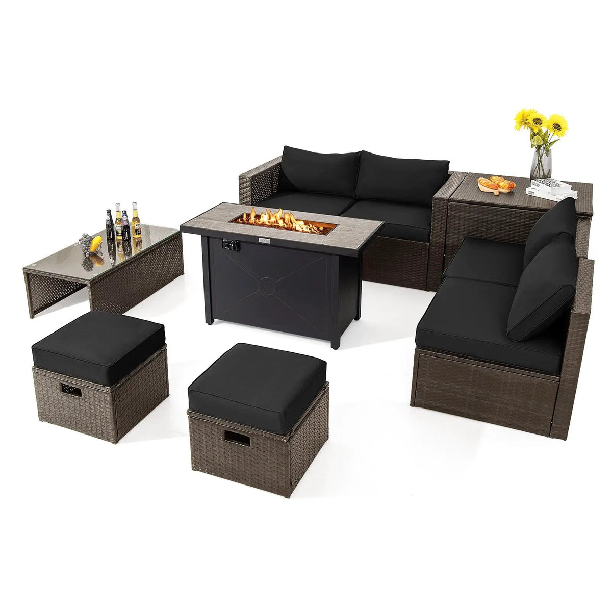 9 Pieces Outdoor Patio Furniture Set with 42 Inch Propane Fire Pit Table, photo 9 of 13