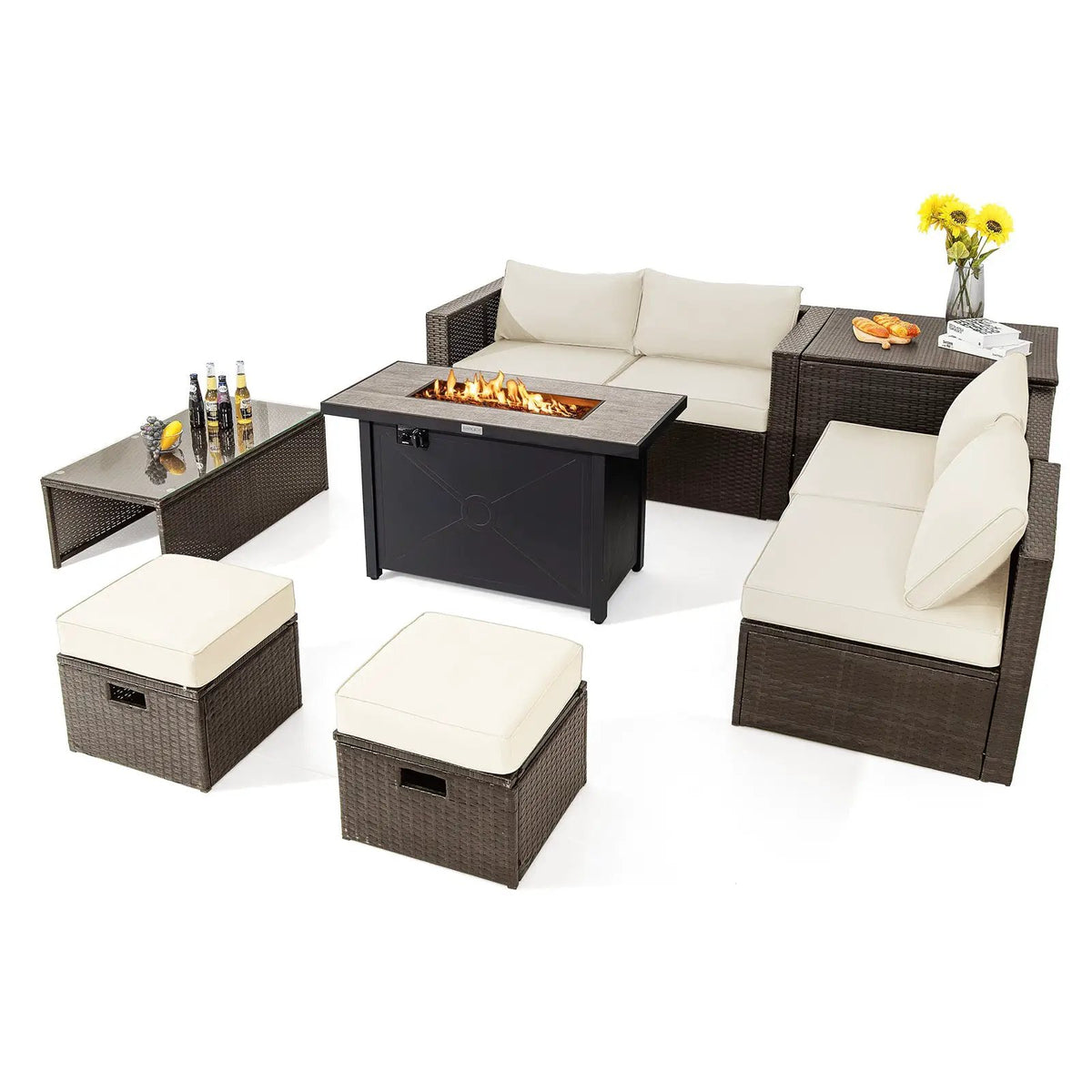 9 Pieces Outdoor Patio Furniture Set with 42 Inch Propane Fire Pit Table, photo 13 of 13