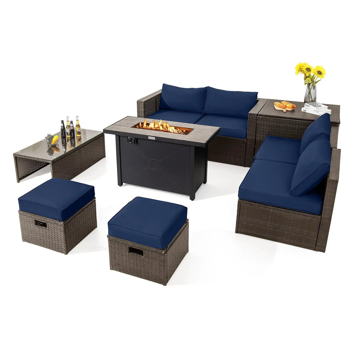 9 Pieces Outdoor Patio Furniture Set with 42 Inch Propane Fire Pit Table, photo 11 of 13