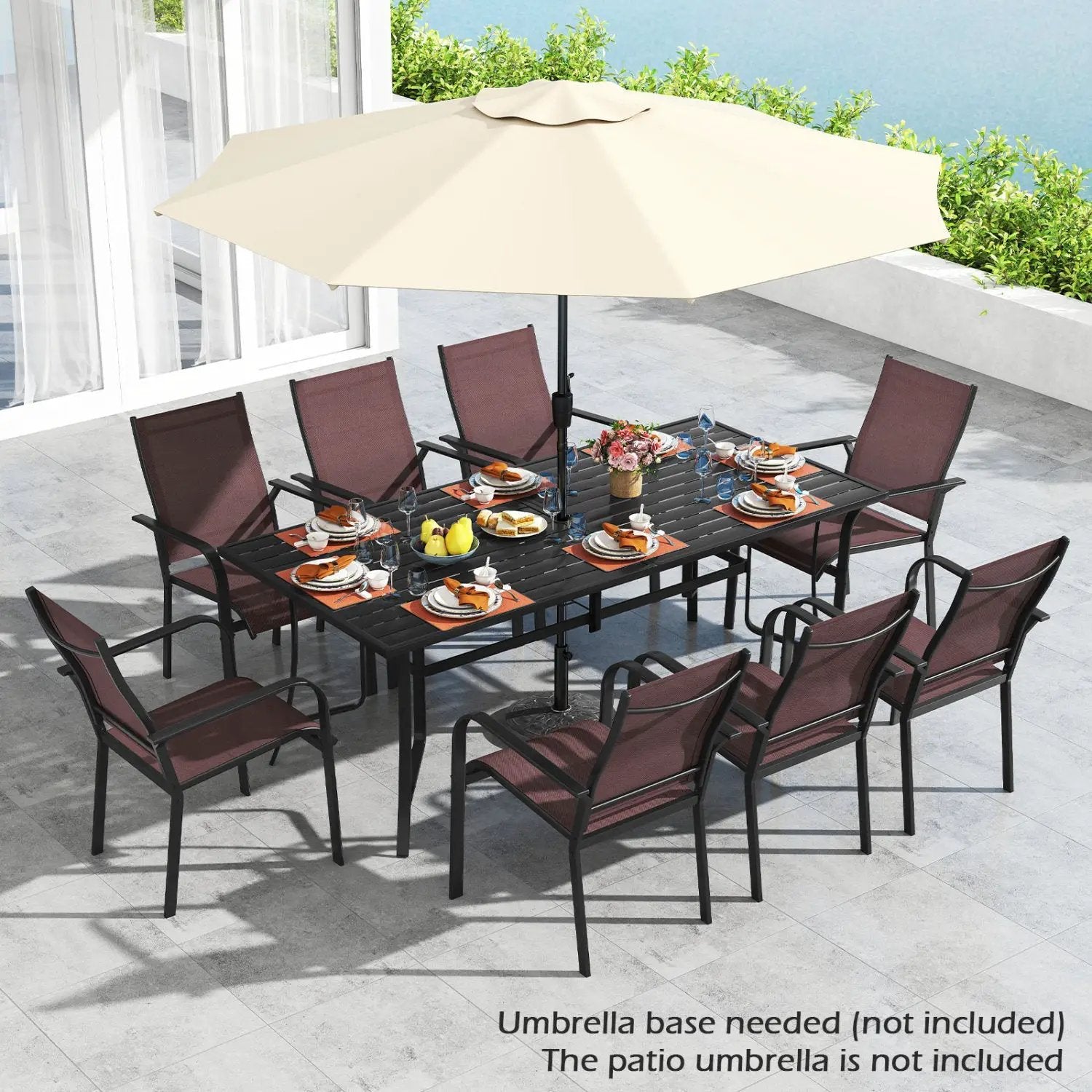 9 Pieces Patio Dining Set for 8 Outdoor Rectangular Table and Stackable Chairs by DirectDeals