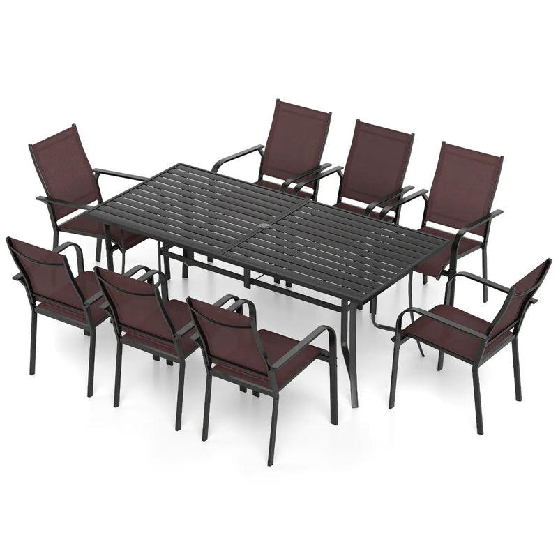 9 Pieces Patio Dining Set for 8 Outdoor Rectangular Table and Stackable Chairs by DirectDeals