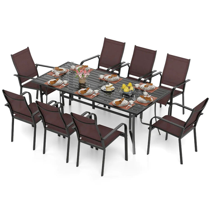 9 Pieces Patio Dining Set for 8 Outdoor Rectangular Table and Stackable Chairs by DirectDeals