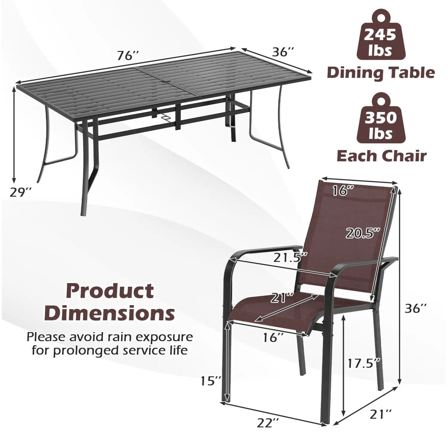 9 Pieces Patio Dining Set for 8 Outdoor Rectangular Table and Stackable Chairs by DirectDeals