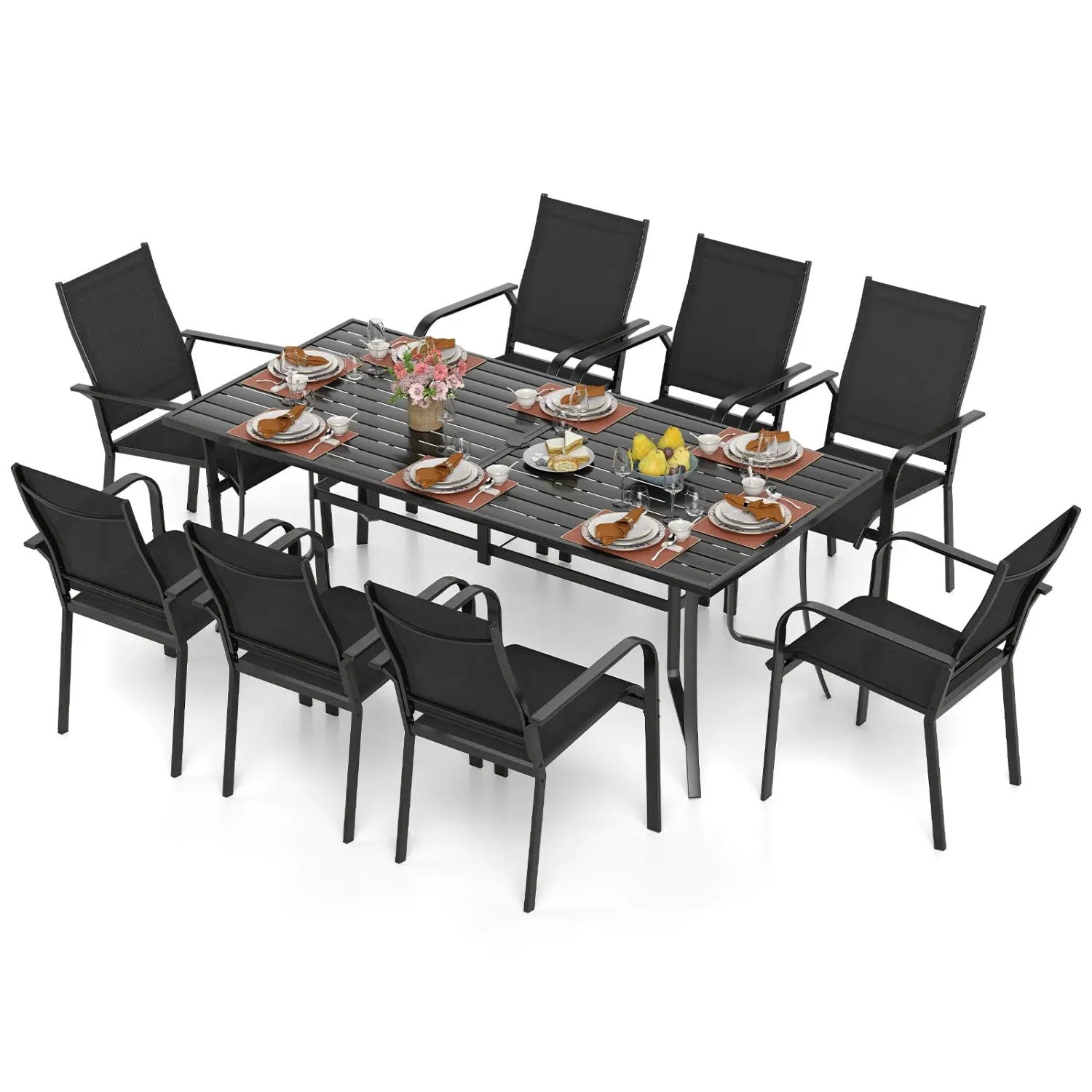 9 Pieces Patio Dining Set for 8 Outdoor Rectangular Table and Stackable Chairs by DirectDeals