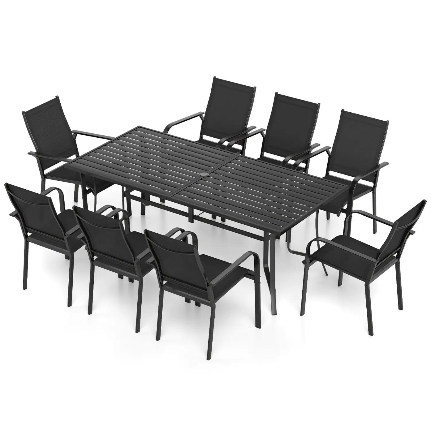 9 Pieces Patio Dining Set for 8 Outdoor Rectangular Table and Stackable Chairs by DirectDeals