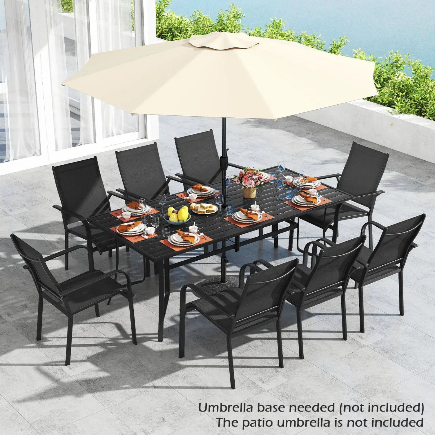 9 Pieces Patio Dining Set for 8 Outdoor Rectangular Table and Stackable Chairs by DirectDeals