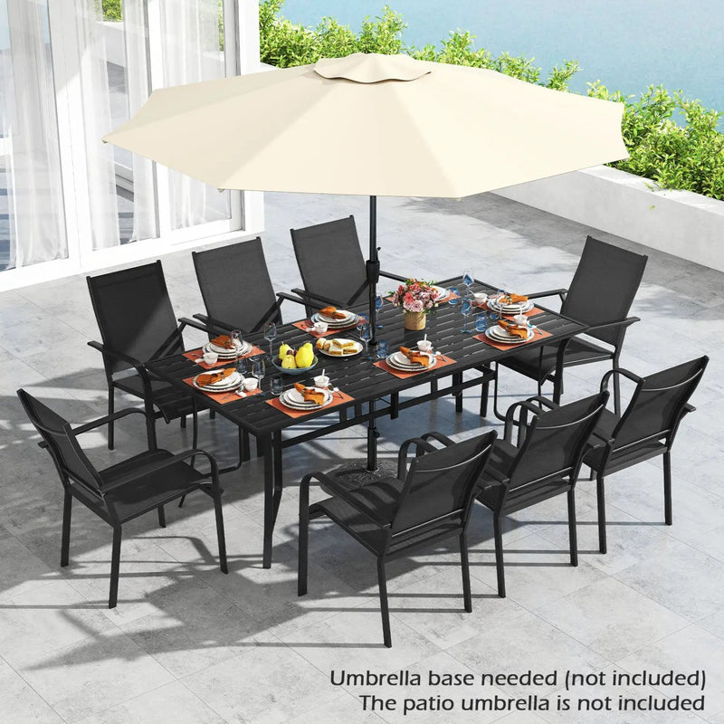 9 Pieces Patio Dining Set for 8 Outdoor Rectangular Table and Stackable Chairs by DirectDeals