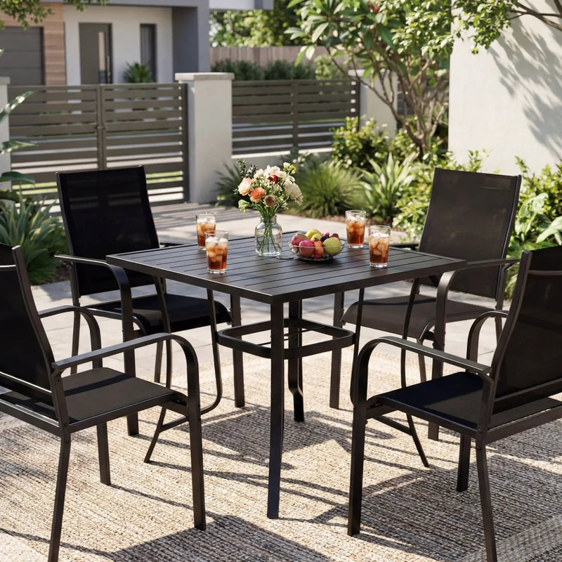 5 Pieces Patio Dining Set for 4 Outdoor Square Table and Stackable Chairs by DirectDeals