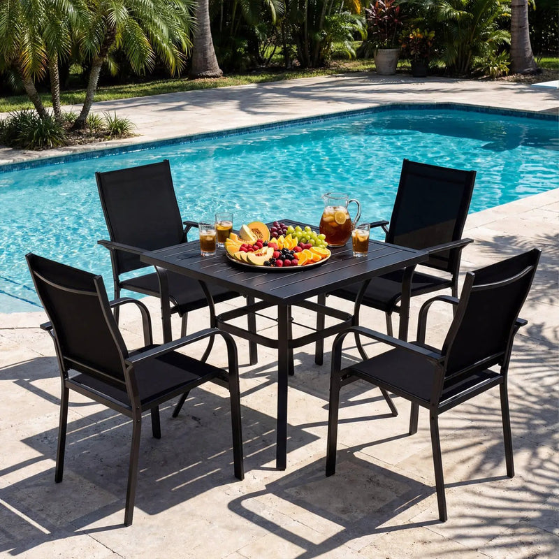 5 Pieces Patio Dining Set for 4 Outdoor Square Table and Stackable Chairs by DirectDeals
