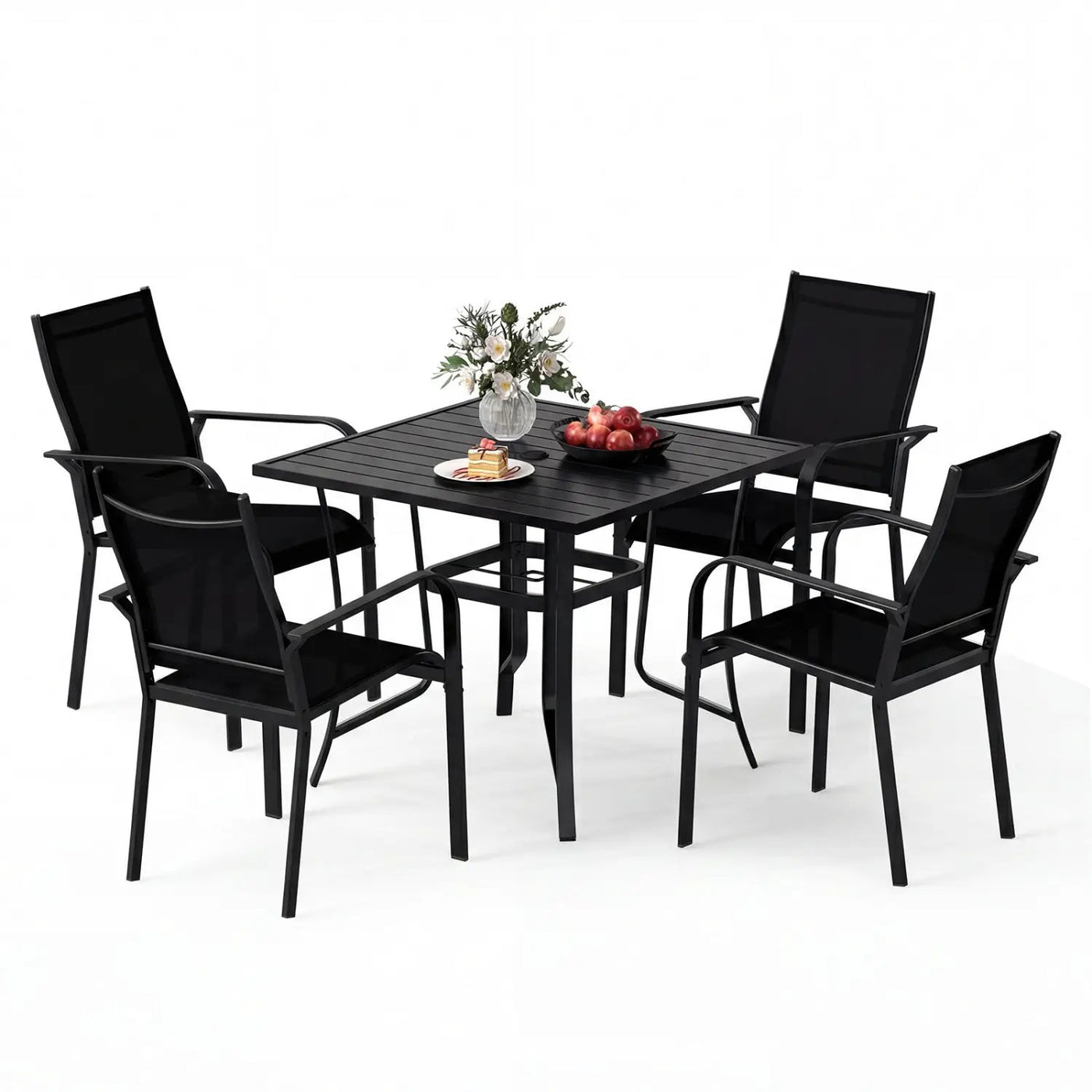 5 Pieces Patio Dining Set for 4 Outdoor Square Table and Stackable Chairs by DirectDeals