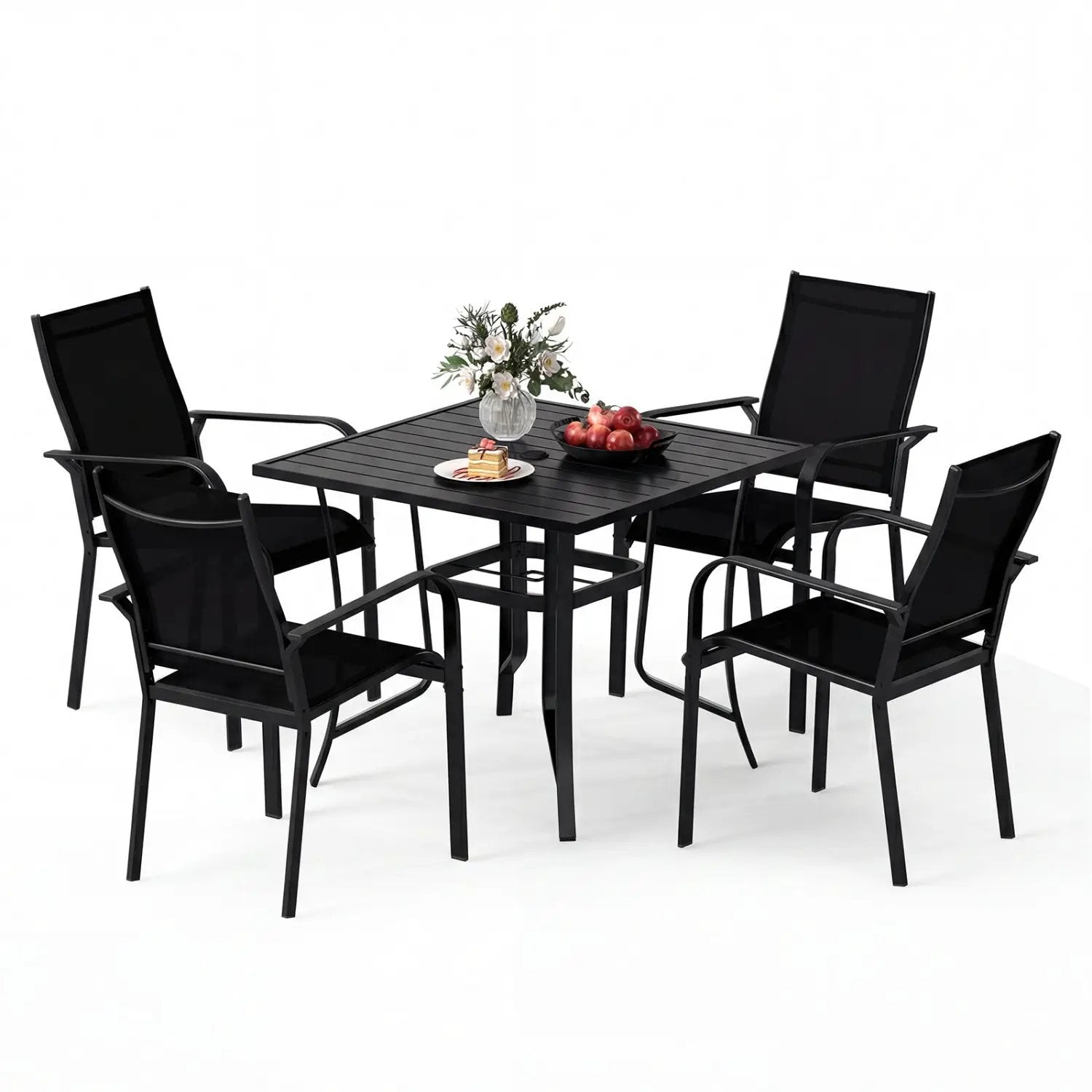 5 Pieces Patio Dining Set for 4 Outdoor Square Table and Stackable Chairs by DirectDeals