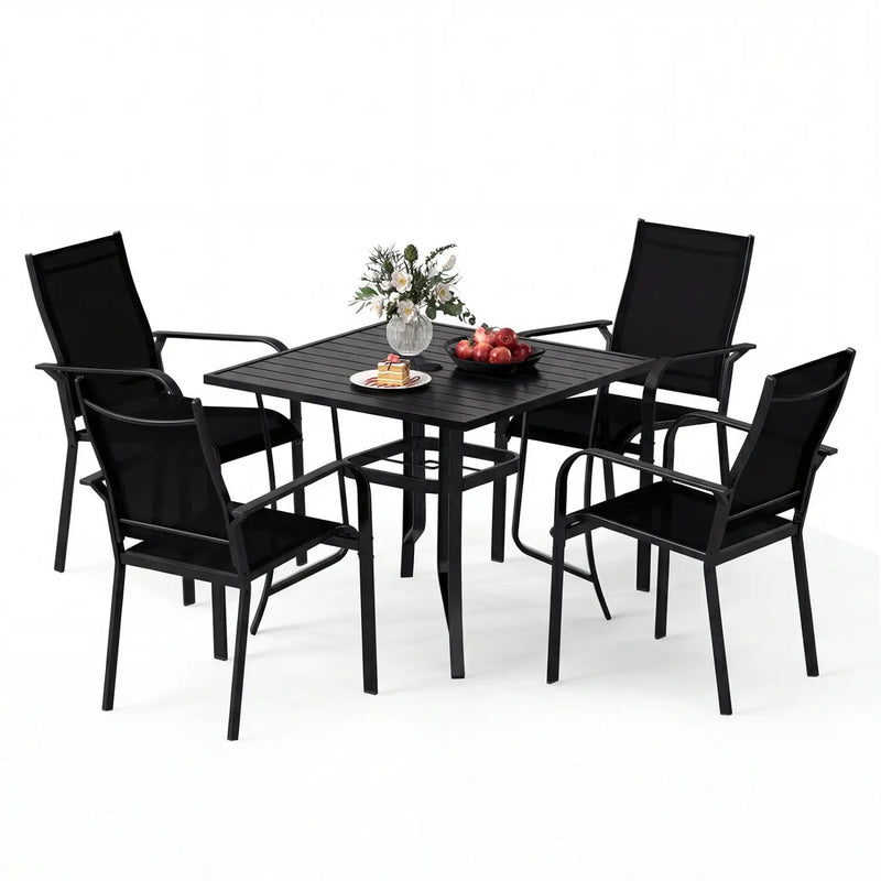 5 Pieces Patio Dining Set for 4 Outdoor Square Table and Stackable Chairs by DirectDeals