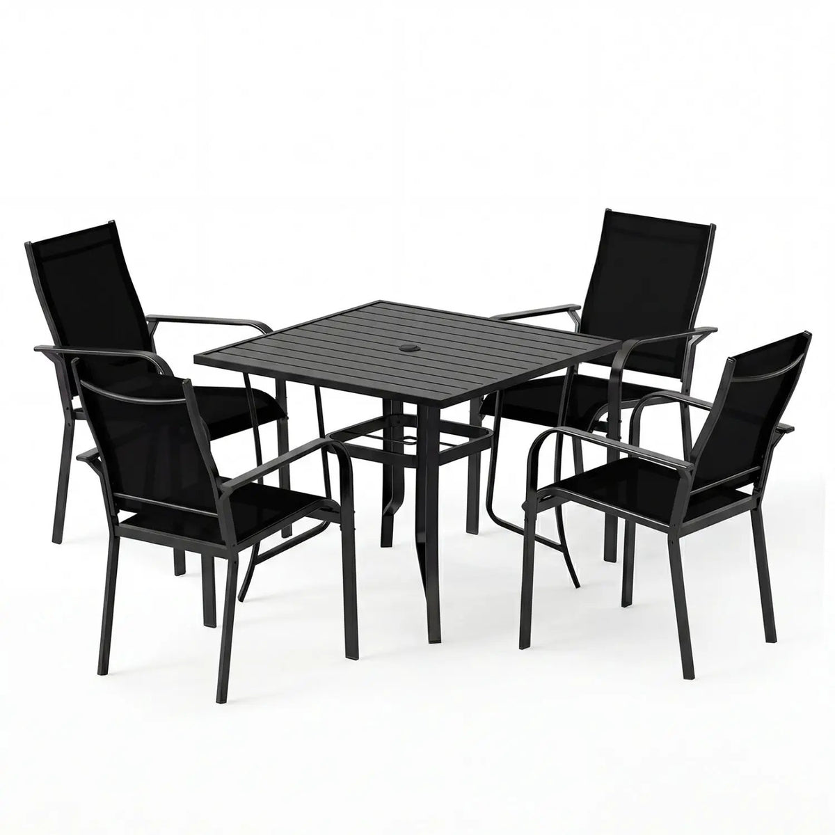 5 Pieces Patio Dining Set for 4 Outdoor Square Table and Stackable Chairs by DirectDeals