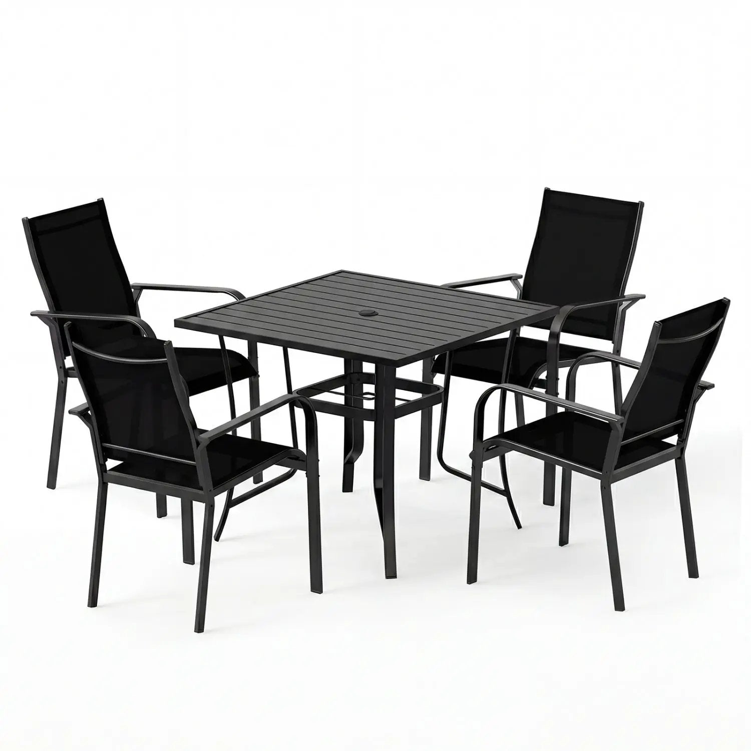 5 Pieces Patio Dining Set for 4 Outdoor Square Table and Stackable Chairs by DirectDeals